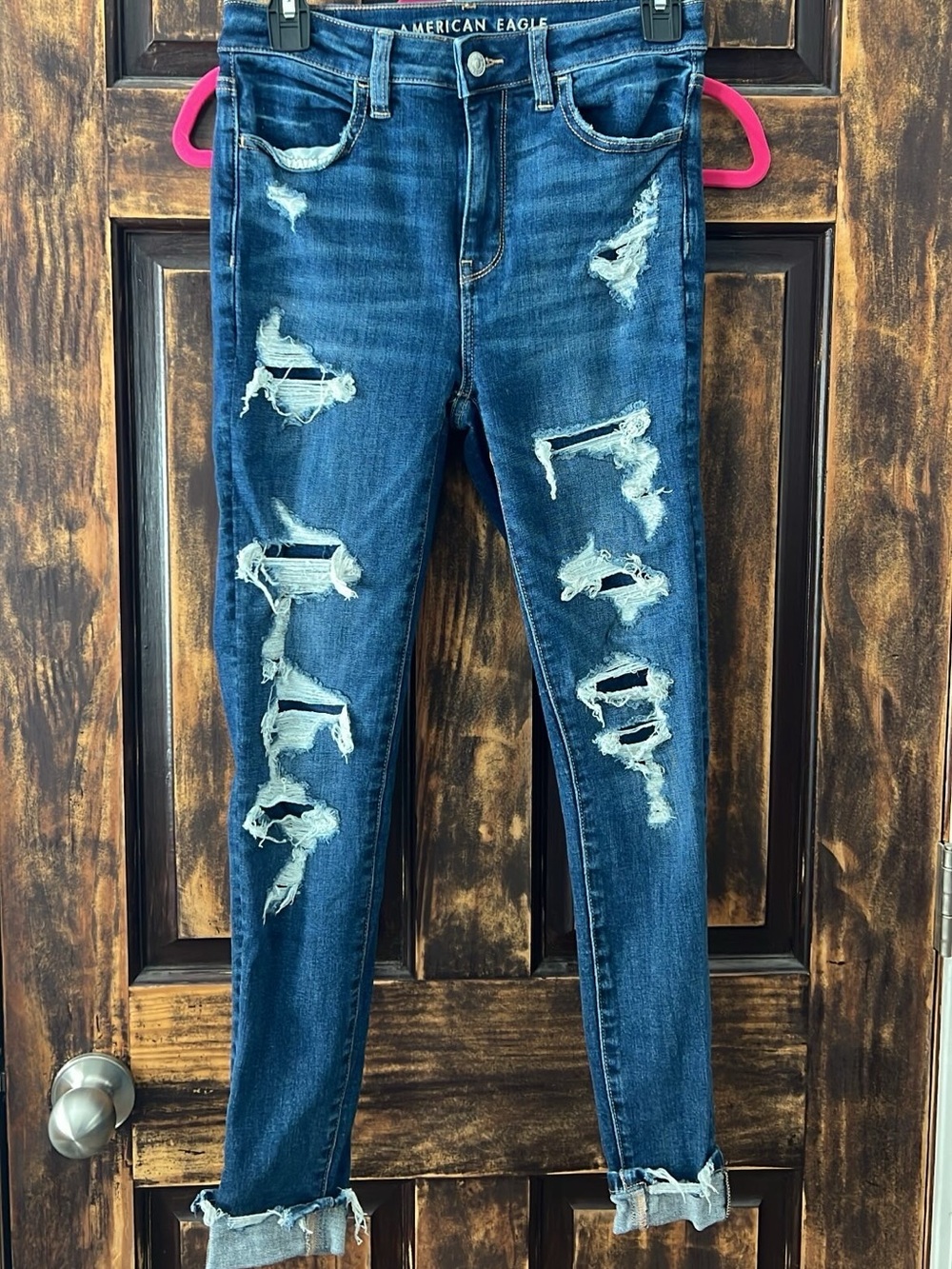 American Eagle Outfitters Women’s Dark Blue Distressed Skinny Jeans